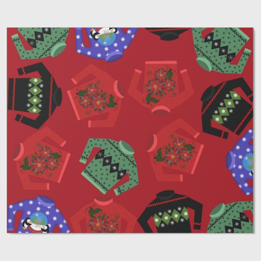 Weihnachts-Ugly-Sweaters glänzend Wrapping Paper Geschenkpapier (Flach)