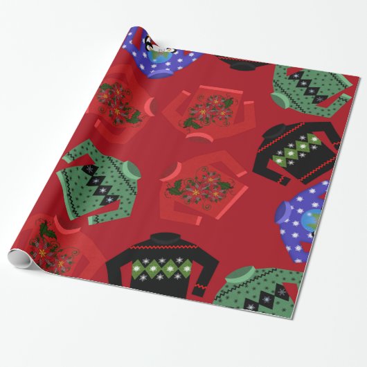Weihnachts-Ugly-Sweaters glänzend Wrapping Paper Geschenkpapier (Ungerollt)