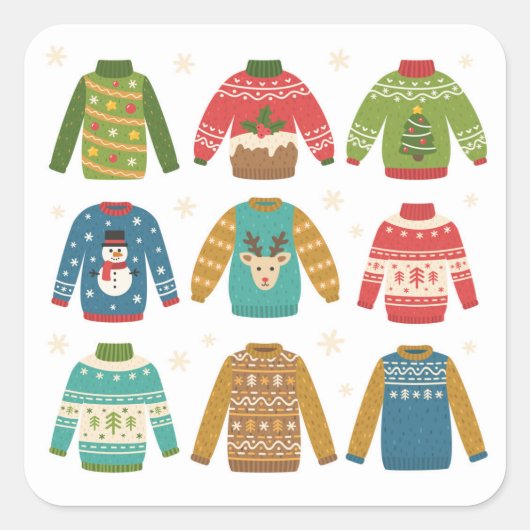 Weihnachts-Ugly-Sweaters Quadratischer Aufkleber (Vorderseite)