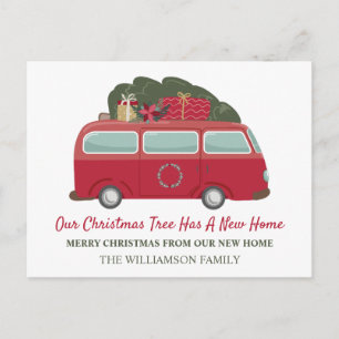 Weihnachts-Umzugsankündigung   Wohnmobil & Tannenb Postkarte