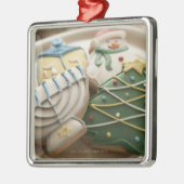 Weihnachts- und Chanukka-Plätzchen auf Platte, Silbernes Ornament (Links)