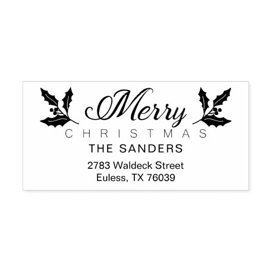 Weihnachts- und Holly-Whimsical-Script-Rücksendead Gummistempel (Prägung)