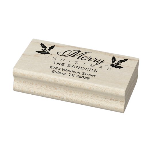 Weihnachts- und Holly-Whimsical-Script-Rücksendead Gummistempel (Stempel)
