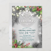 Weihnachts- und Neujahrsessen Party Pine Poinsetti Einladung (Vorne/Hinten)
