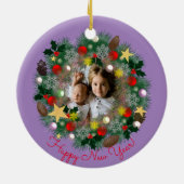 Weihnachts- und Neujahrsgrüße, Foto in einem Kranz Keramik Ornament (Hinten)