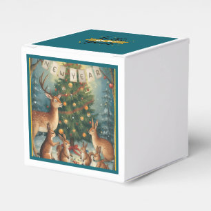 Weihnachts- und Neujahrsmotiv mit Waldtieren Geschenkschachtel