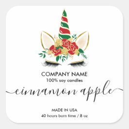 Weihnachts-Unicorn-Candle-Etikett Quadratischer Aufkleber