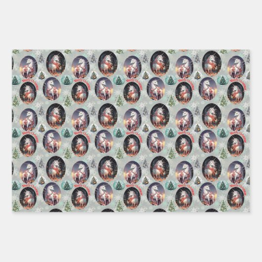 Weihnachts-Unicorn Geschenkpapier Set (Vorderseite)