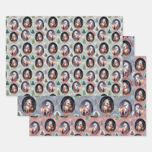 Weihnachts-Unicorn Geschenkpapier Set (Set)