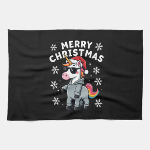 Weihnachts-Unicorn-Santa-Hut T-Shirt (2) Geschirrtuch