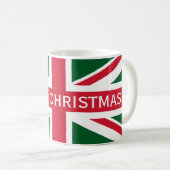Weihnachts-Union-Jack ~ Rot, Grün und Weiß Kaffeetasse (VorderseiteRechts)