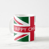 Weihnachts-Union-Jack ~ Rot, Grün und Weiß Kaffeetasse (Vorderseite Links)