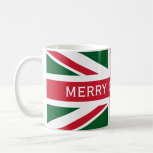 Weihnachts-Union-Jack ~ Rot, Grün und Weiß Kaffeetasse