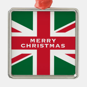 Weihnachts-Union-Jack ~ Rot, Grün und Weiß Ornament Aus Metall