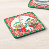 Weihnachts-Untersetzer Elf der Farbe glücklich Getränkeuntersetzer (Linke Seite)