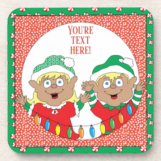 Weihnachts-Untersetzer Elf der Farbe glücklich Getränkeuntersetzer (Vorderseite)