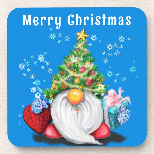 Weihnachts-Untersetzer Gnome mit Geschenk Getränkeuntersetzer (Vorderseite)