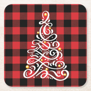 Weihnachts-Untersetzer mit Baum Rechteckiger Pappuntersetzer
