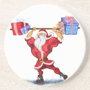 Weihnachts-Untersetzer Weihnachtsmann mit Geschenk Getränkeuntersetzer