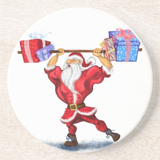 Weihnachts-Untersetzer Weihnachtsmann mit Geschenk Getränkeuntersetzer (Vorne)
