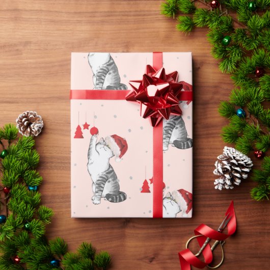 Weihnachts-Urlaub Cat Pattern Fun Silver Geschenkpapier (Feiertagsgeschenk)