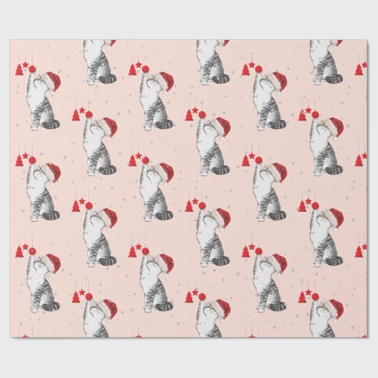 Weihnachts-Urlaub Cat Pattern Fun Silver Geschenkpapier (Flach)