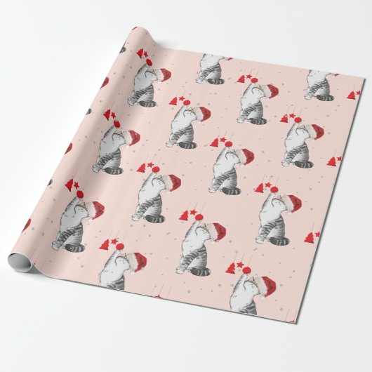 Weihnachts-Urlaub Cat Pattern Fun Silver Geschenkpapier (Ungerollt)