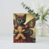 Weihnachts-Vampir Fee Kitty mit Lebkuchen Postkarte (Stehend Vorderseite)