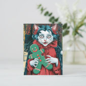 Weihnachts Vampire Kitty mit grünem Lebkuchen Postkarte (Stehend Vorderseite)