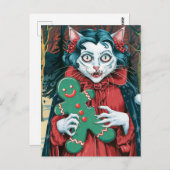 Weihnachts Vampire Kitty mit grünem Lebkuchen Postkarte (Vorne/Hinten)