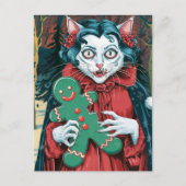 Weihnachts Vampire Kitty mit grünem Lebkuchen Postkarte (Vorderseite)