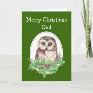 Weihnachts-Vater Niedlich Owl Bird Holly PIne Feiertagskarte