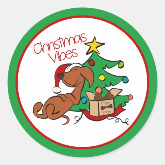 Weihnachts-Vibes-Dackel Hundeschild Runder Aufkleber (Vorderseite)