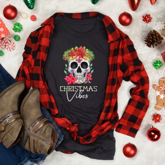 Weihnachts-Vibes-Skull mit Blume T-Shirt