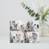 Weihnachts-Vierfamilien-Foto | Pink Holiday Postkarte (Stehend Vorderseite)