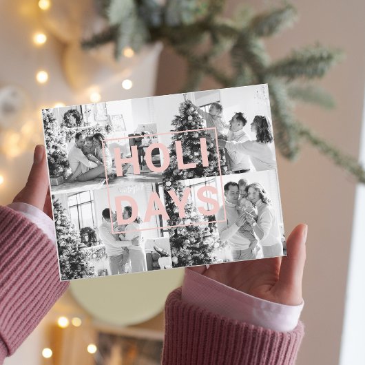 Weihnachts-Vierfamilien-Foto | Pink Holiday Postkarte