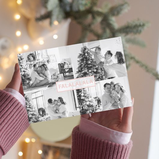 Weihnachts-Vierfamilien-Foto | Rosa Falalala Postkarte