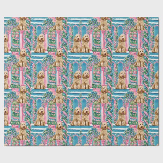 Weihnachts-Vignette Goldendoodle Geschenkpapier (Saum)
