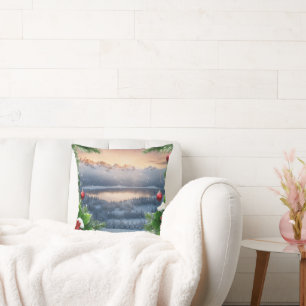 Weihnachts-Vignette mit Schnee, Eis und Licht Kissen