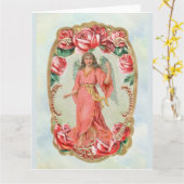 Weihnachts-Viktorianischer Engel Gerahmt von Rote  Karte (Gelbe Blume)