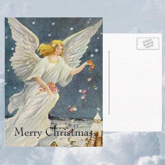 Weihnachts-Viktorianischer Engel mit Sternen Rose Feiertagspostkarte