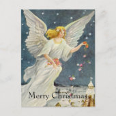 Weihnachts-Viktorianischer Engel mit Sternen Rose Feiertagspostkarte (Vorderseite)
