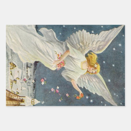 Weihnachts-Viktorianischer Engel mit Sternen Rose Geschenkpapier Set (Vorderseite 3)