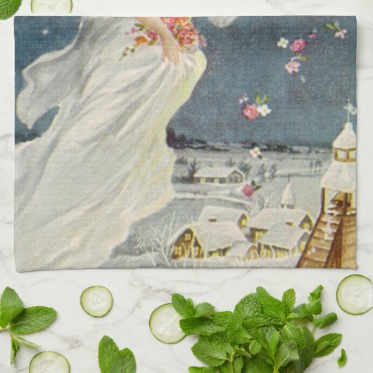 Weihnachts-Viktorianischer Engel mit Sternen Rose Geschirrtuch (Gefaltet)