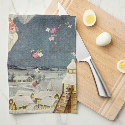 Weihnachts-Viktorianischer Engel mit Sternen Rose Geschirrtuch (Viertel Falte)