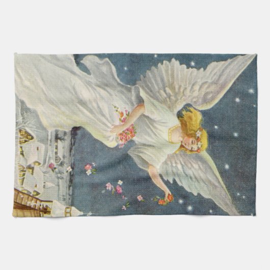 Weihnachts-Viktorianischer Engel mit Sternen Rose Geschirrtuch (Horizontal)