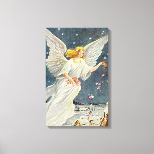 Weihnachts-Viktorianischer Engel mit Sternen Rose Leinwanddruck (Vorderseite)