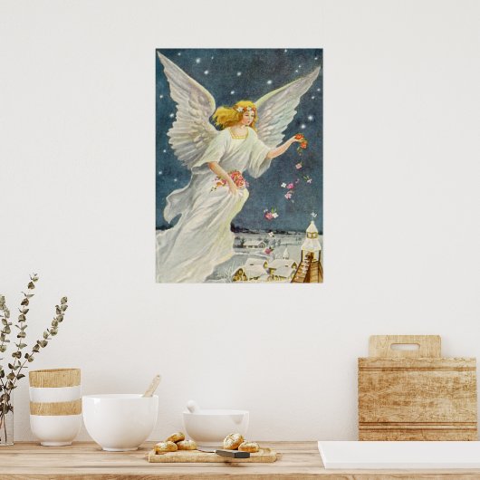 Weihnachts-Viktorianischer Engel mit Sternen Rose Poster (Küche)