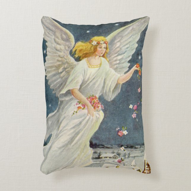 Weihnachts-Viktorianischer Engel mit Sternen Rose Zierkissen (Vorderseite(Vertikal))