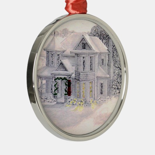 Weihnachts-Viktorianisches Haus Ornament Aus Metall (Rechts)